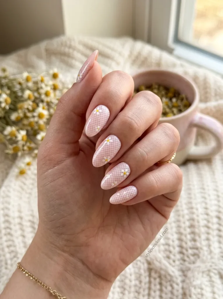 Soft Pastel Pink with Micro-Floral Lace Mesh