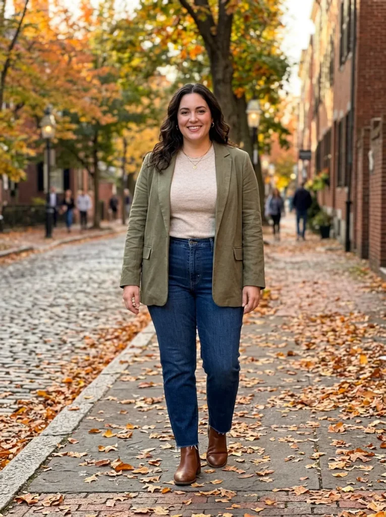 A Soft Olive Blazer With Give in the Shoulders