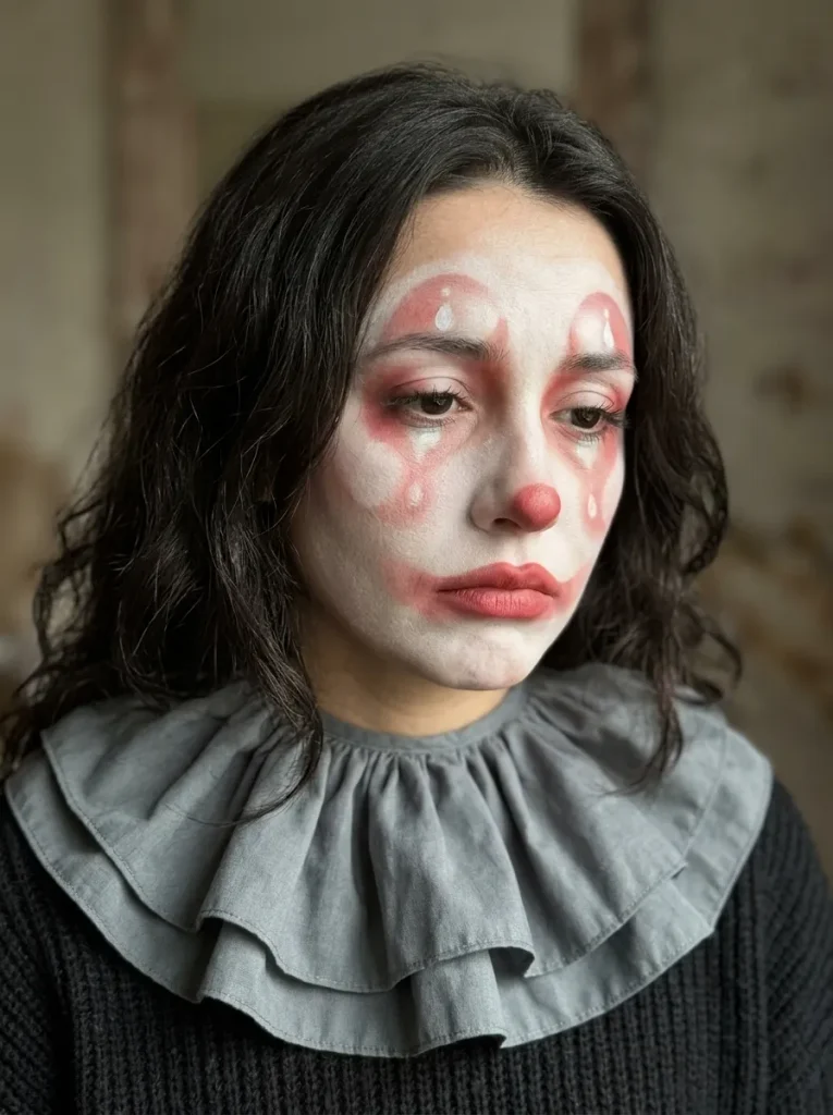 Soft Red-and-White Sad Clown