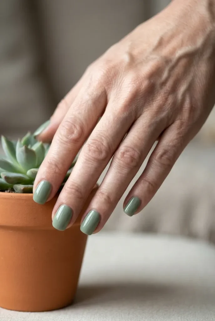 Soft sage or olive nails design