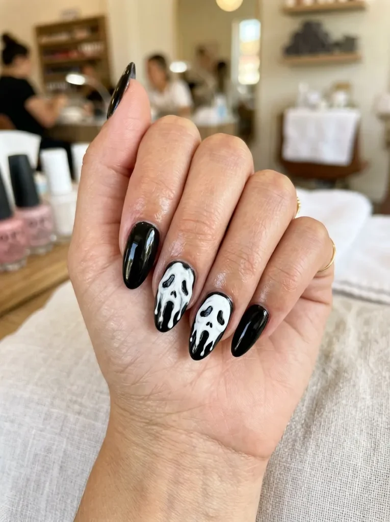 A Spooky Face on One Statement Nail