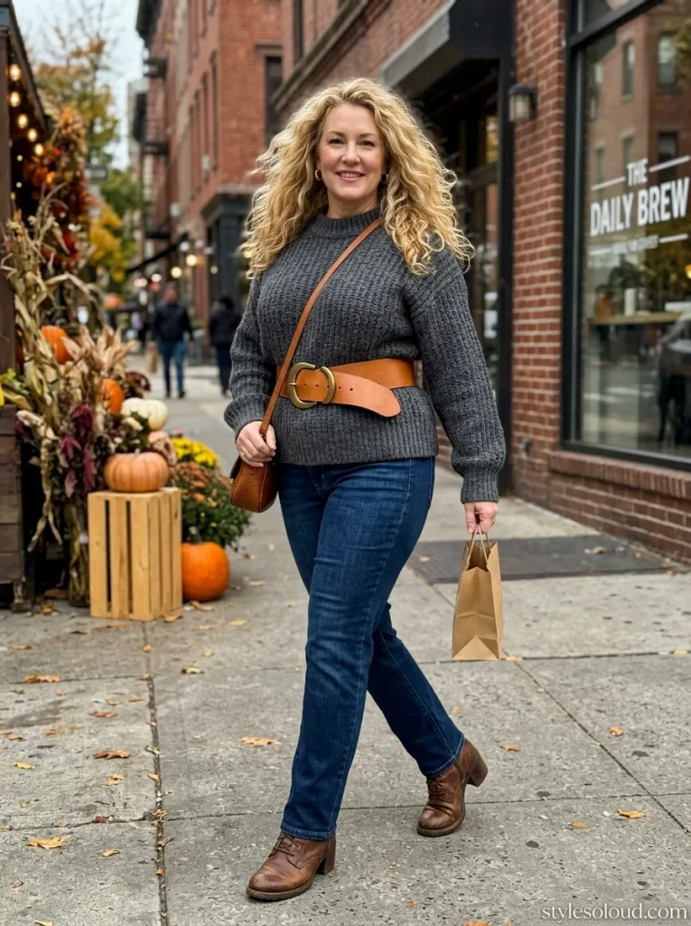 Statement Belt over an Oversized Chunky Knit