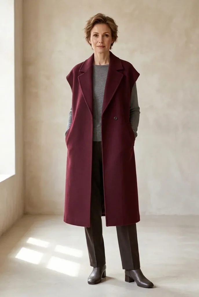 Structured fabric — burgundy vest coat 