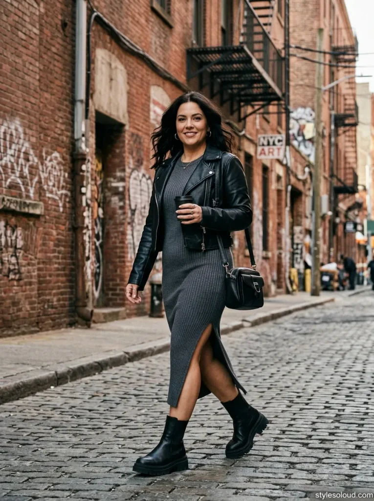 Sweater Dress & Biker Jacket