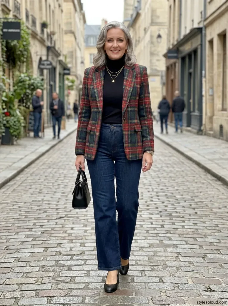 Tailored Plaid Blazer over a Monochromatic Base