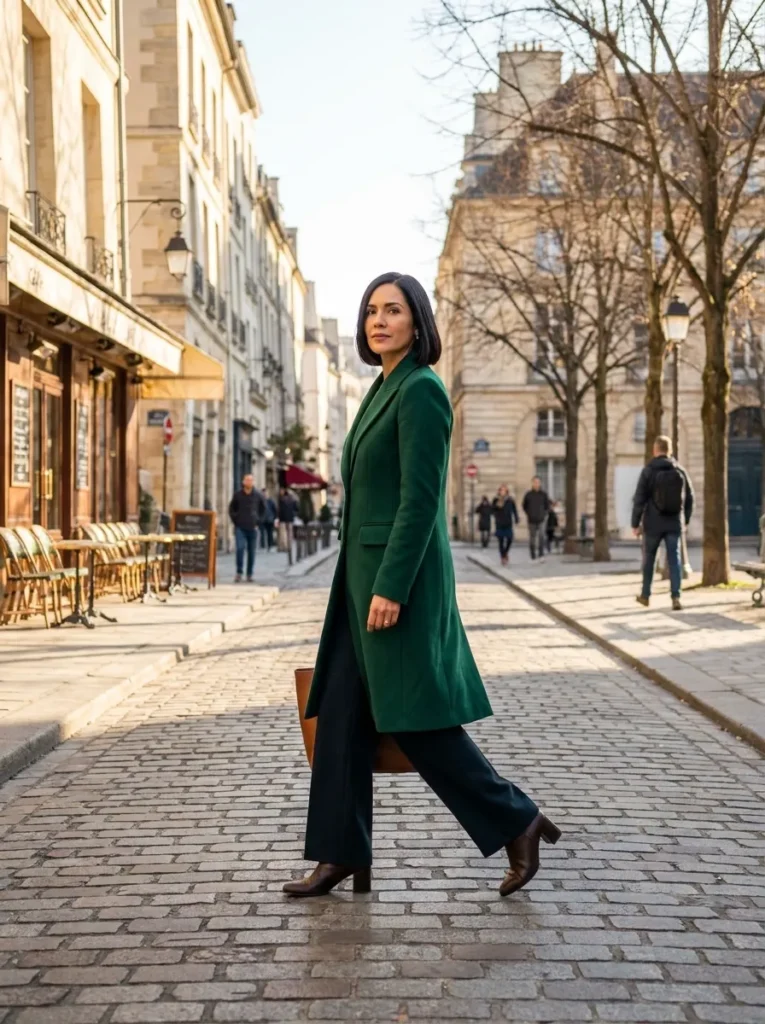 Tailored Wool Blend Coat (Emerald Green)