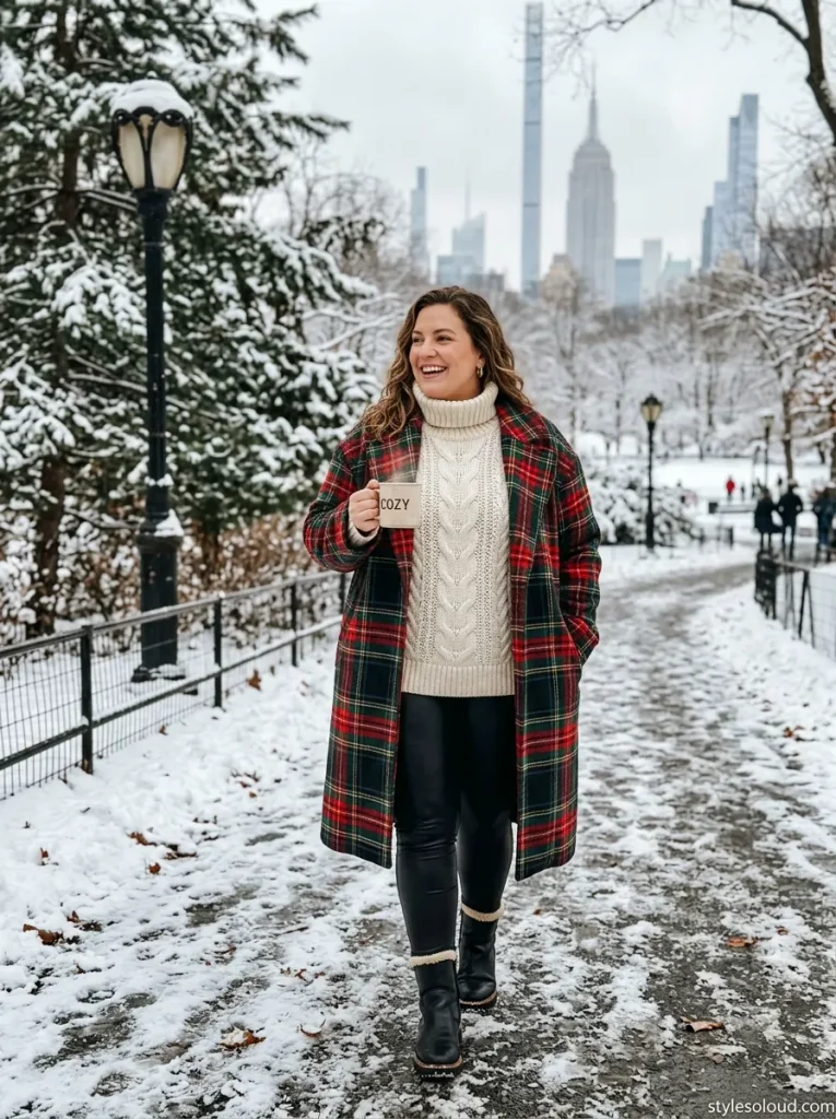 Tartan Blanket Coat & Cable Knit