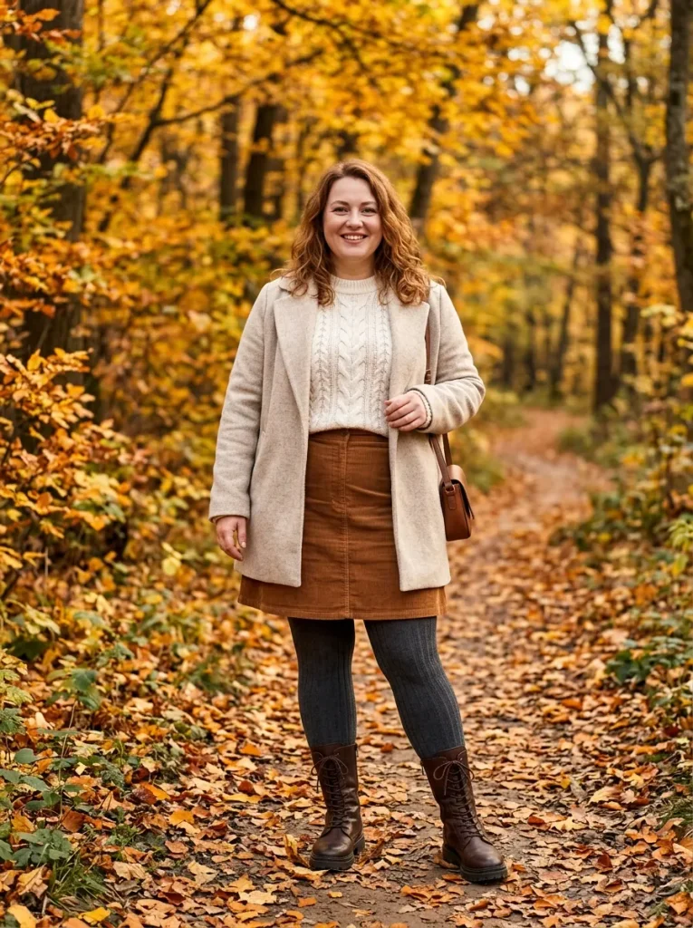 Textured Tights Under a Skirt for Warmth With Shape