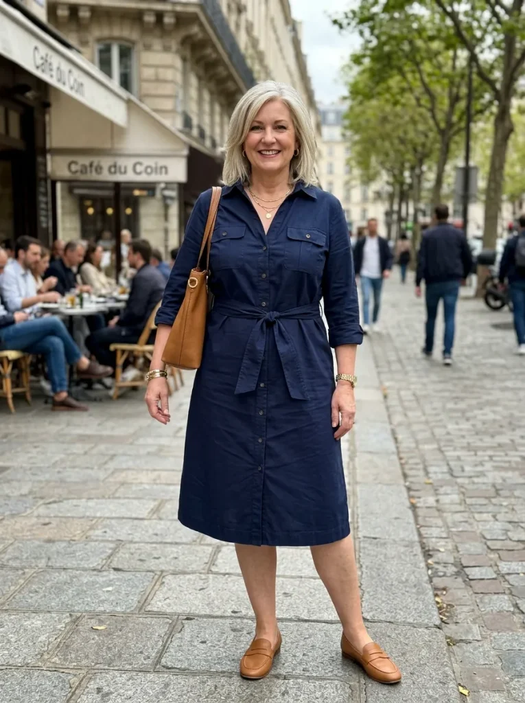 The Belted Shirt Dress With An Open Collar