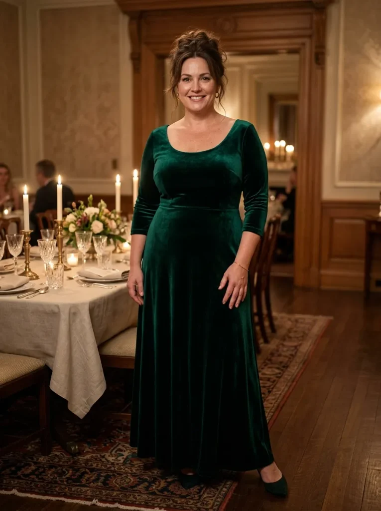  The Deep Scoop-Neck Velvet Evening Gown