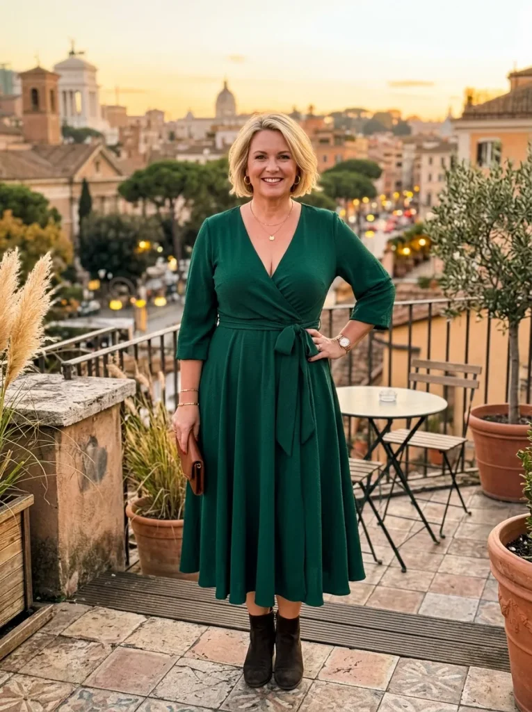 The Faux-Wrap Midi Dress With A Deep V-Neck