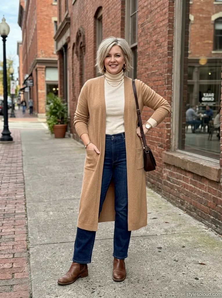 The Long Knitted Cardigan over Straight Leg Jeans