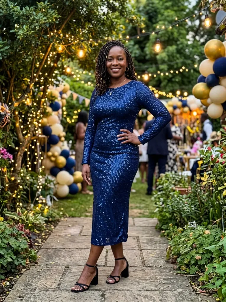 The Midi-Length Sequin Dress with Sleeves