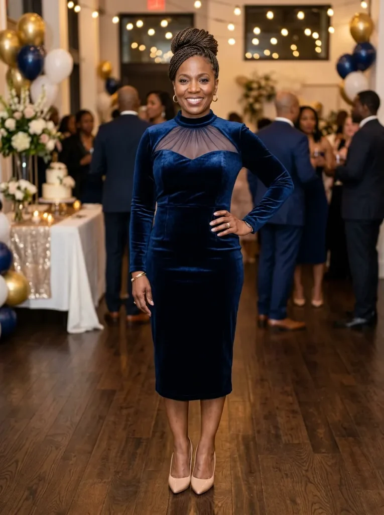  The Structured Velvet Midi with Sheer Panel Detail