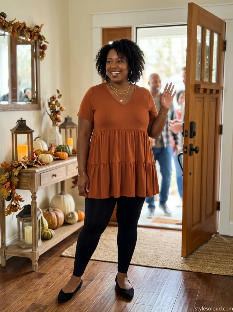 Tiered Babydoll Tunic Top with Smoothing Black Leggings
