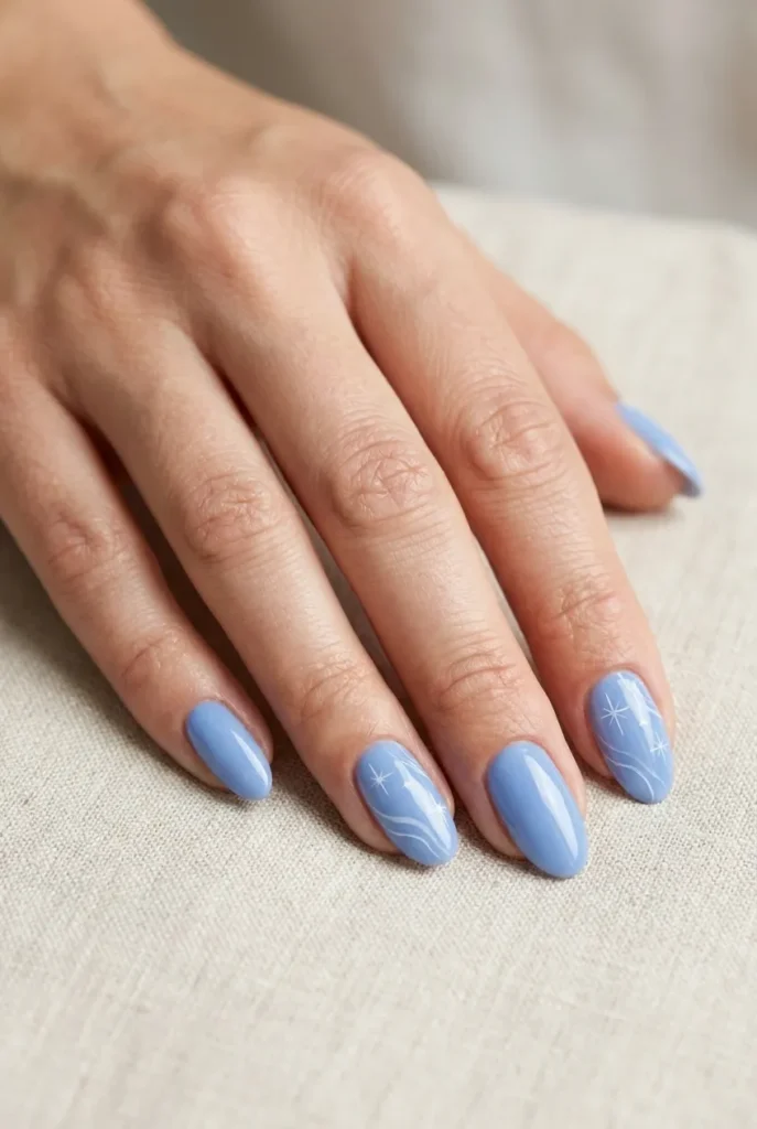 Tiny star or wave line art Nails art