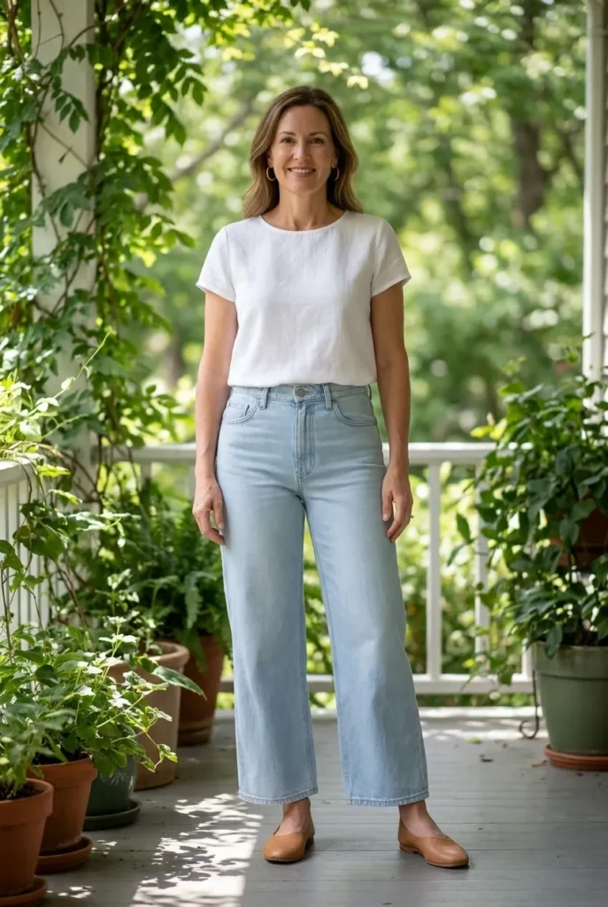 Top at the hip bone — pale powder blue