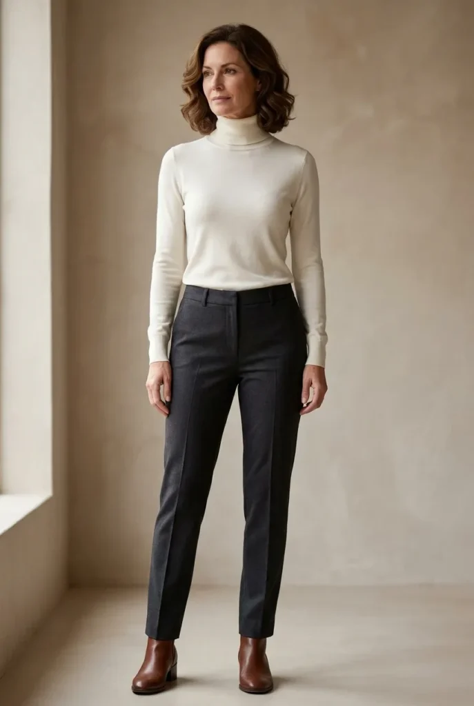 Turtleneck layered — ivory Winter Outfits for women over 40