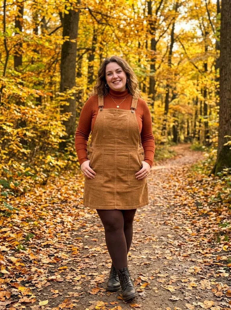 A Turtleneck Under a Pinafore Dress for a Cozy Layer