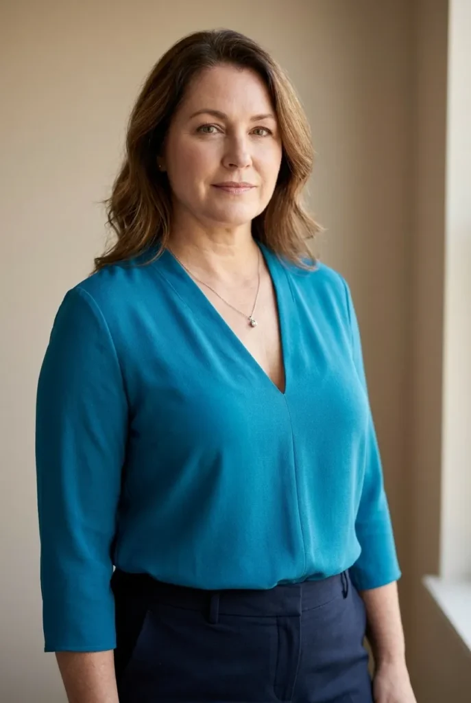 V-neck top — teal blue