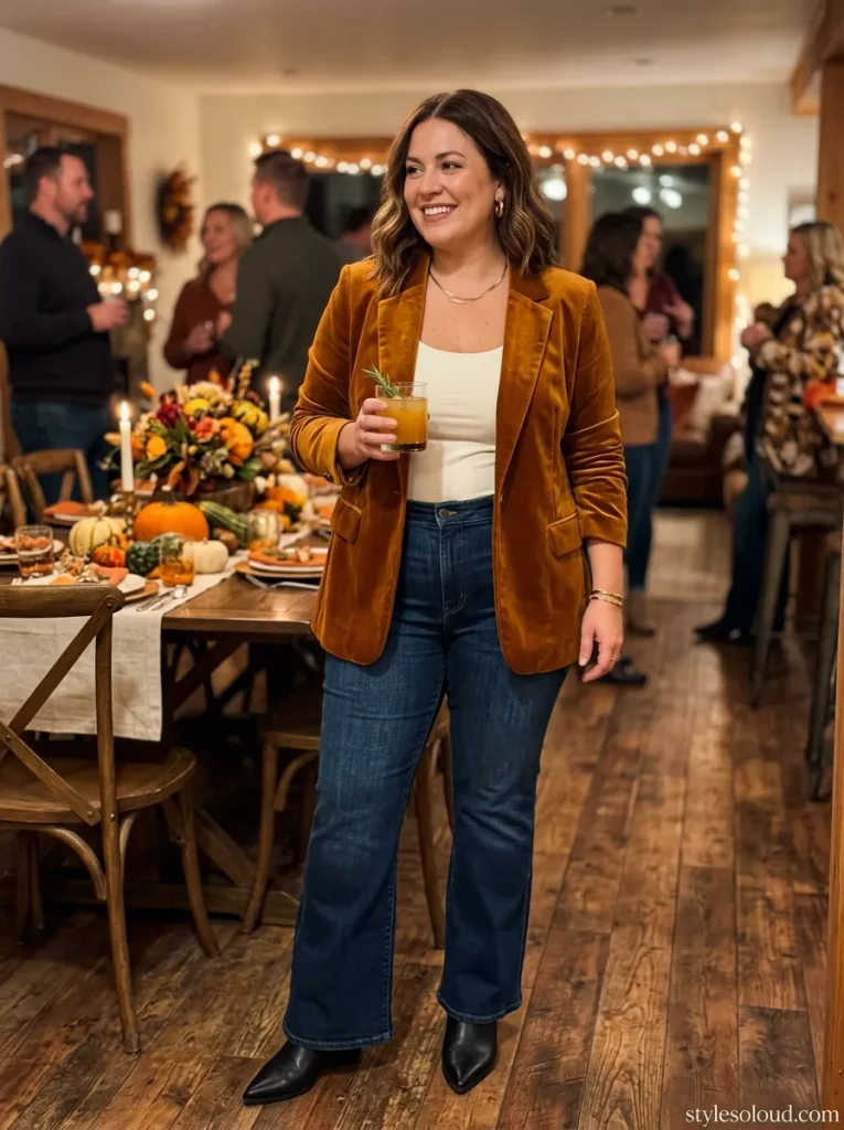 Velvet Blazer & Flare Jeans