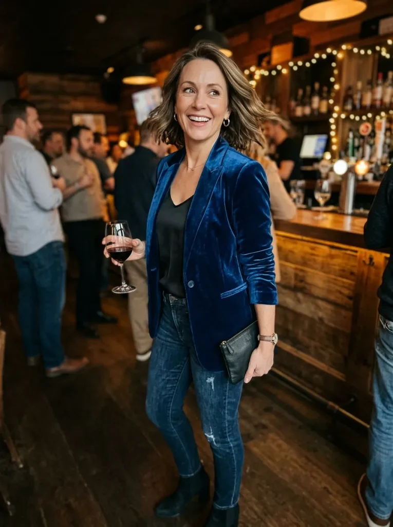 Velvet Blazer Over Jeans