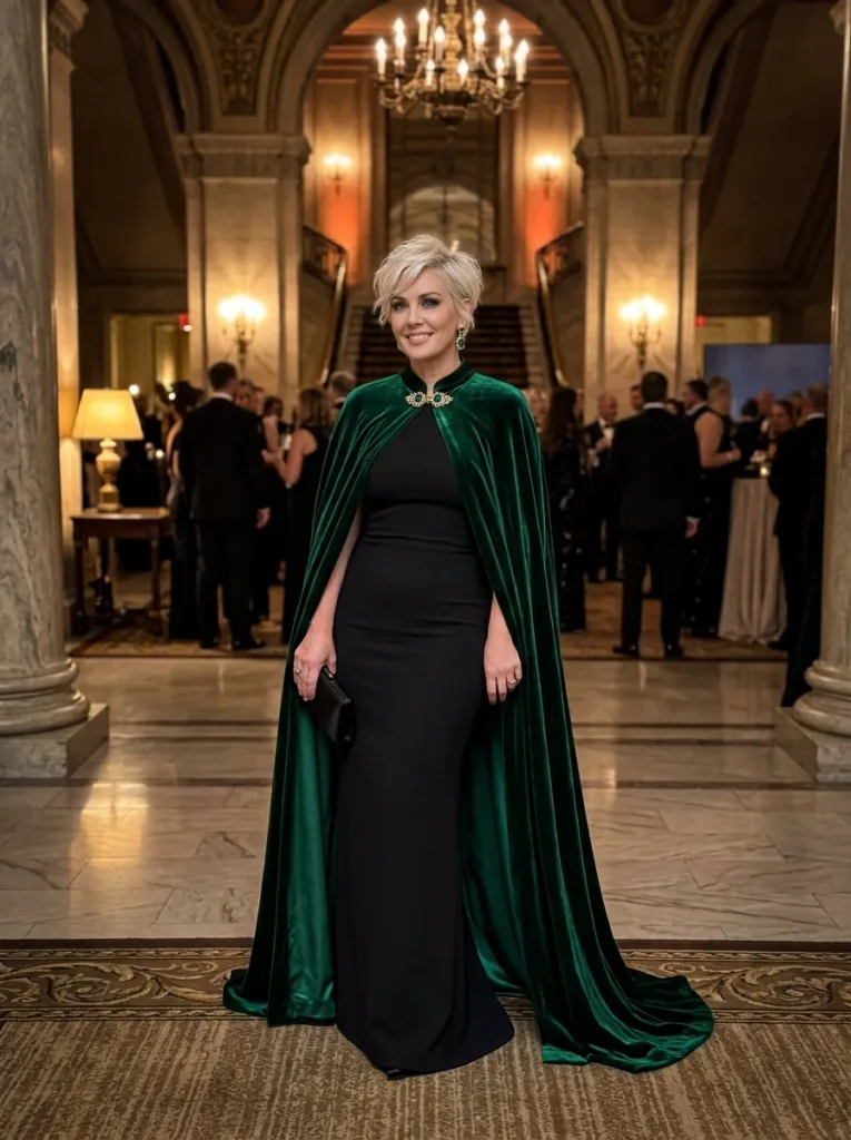 Velvet Cape & Column Gown
