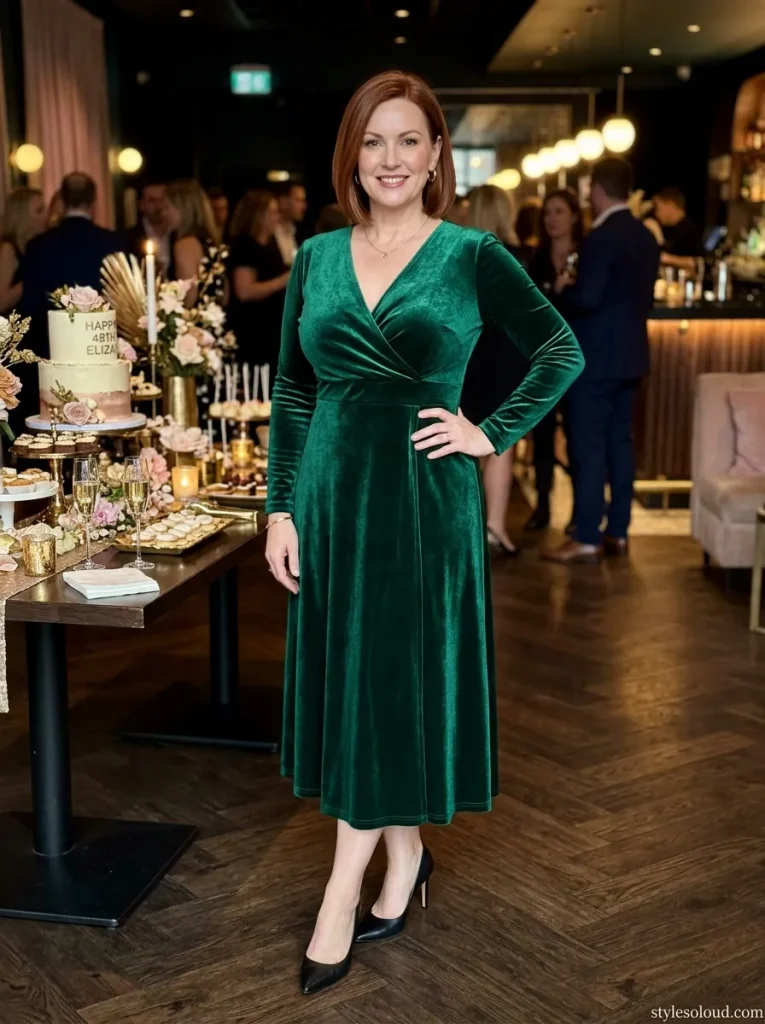 Velvet Midi Dress with Elegant Long Sleeves