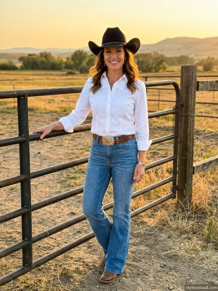 White Button-Down & Flare Jeans