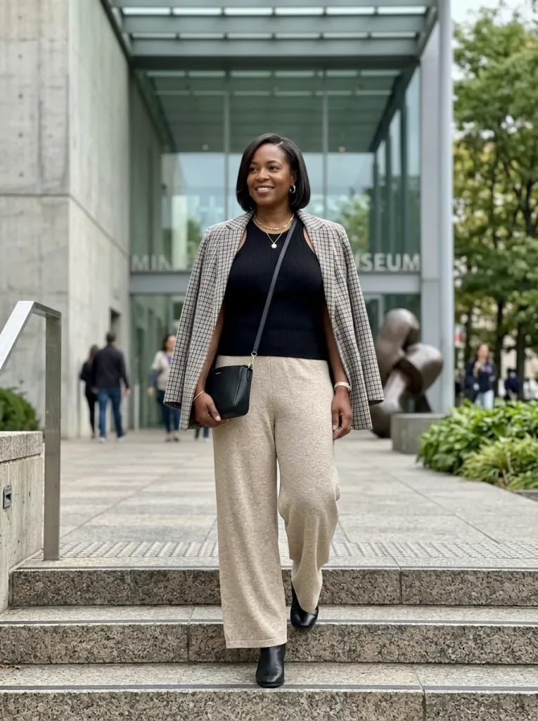 Wide-Leg Knit Oversized Blazer