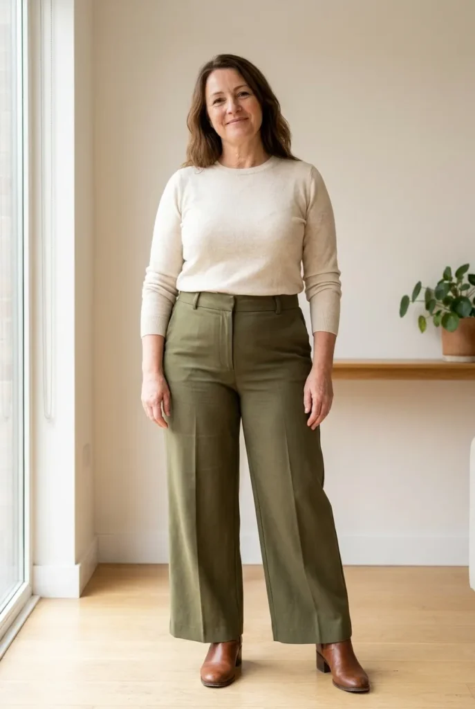 Wide-Leg Trousers and Tucked Knit
