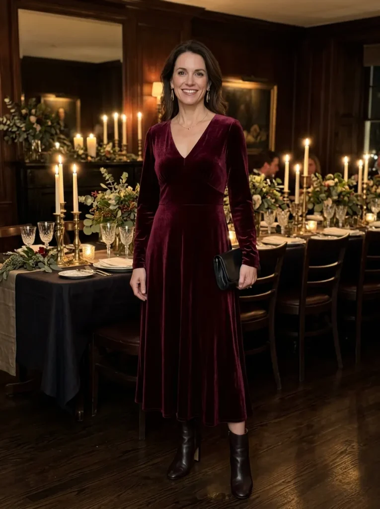 A Wine Velvet Midi for Quiet Glamour