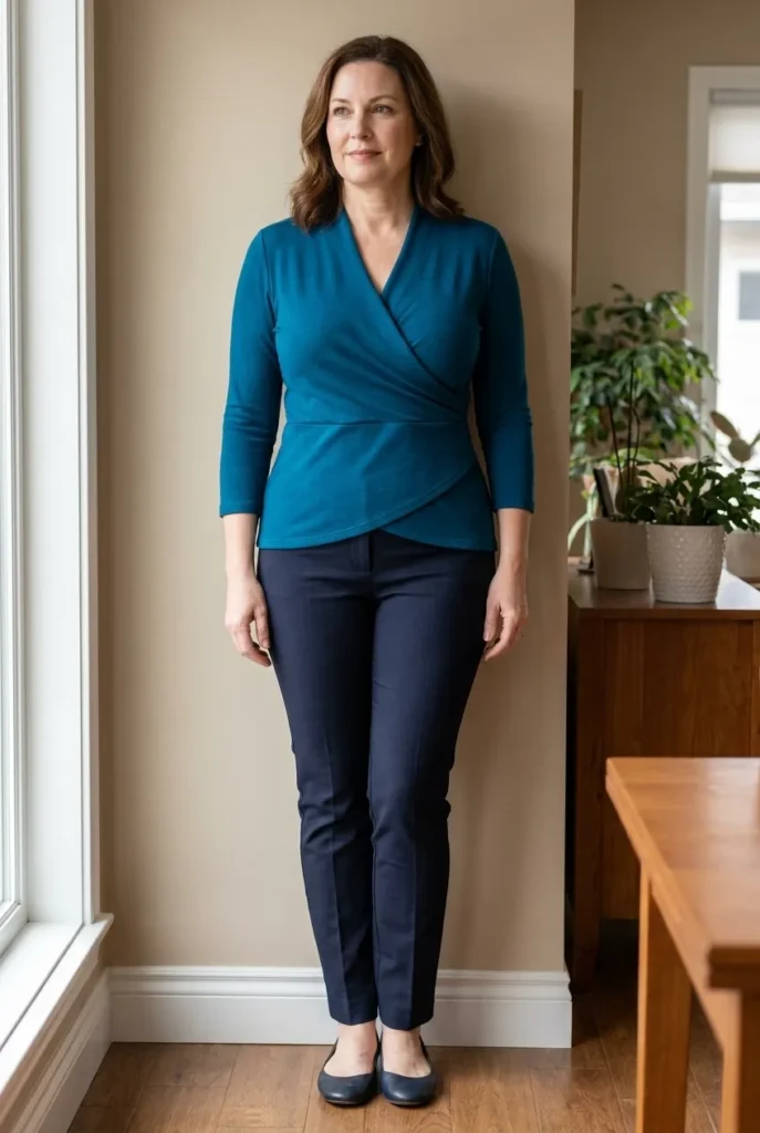 Wrap top crossing at the bust — teal blue 