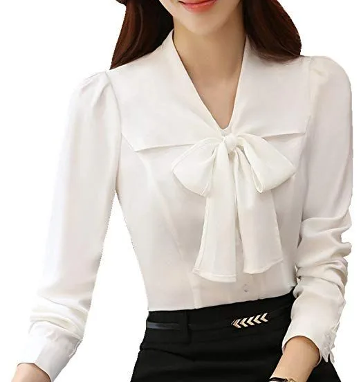 Best for big bust: white bow blouse