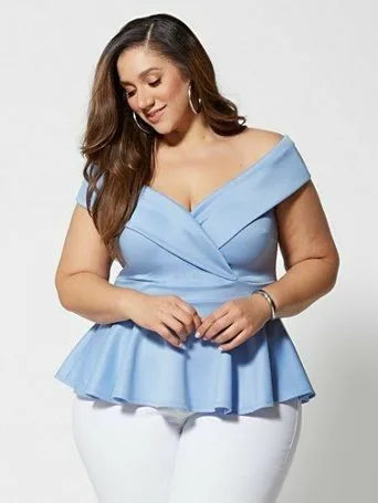 Best for big bust: blue off shoulder peplum top