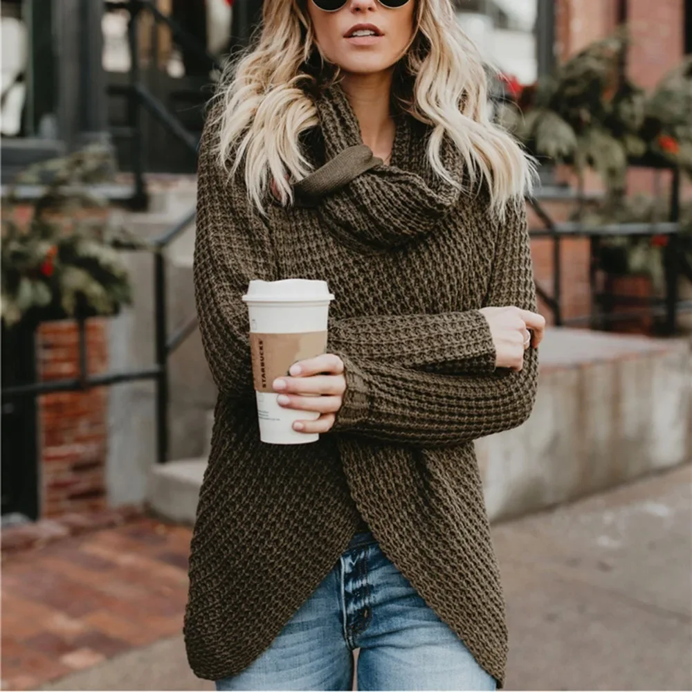 Thanksgiving sweater outfit: olive cowl neck sweater with jeans