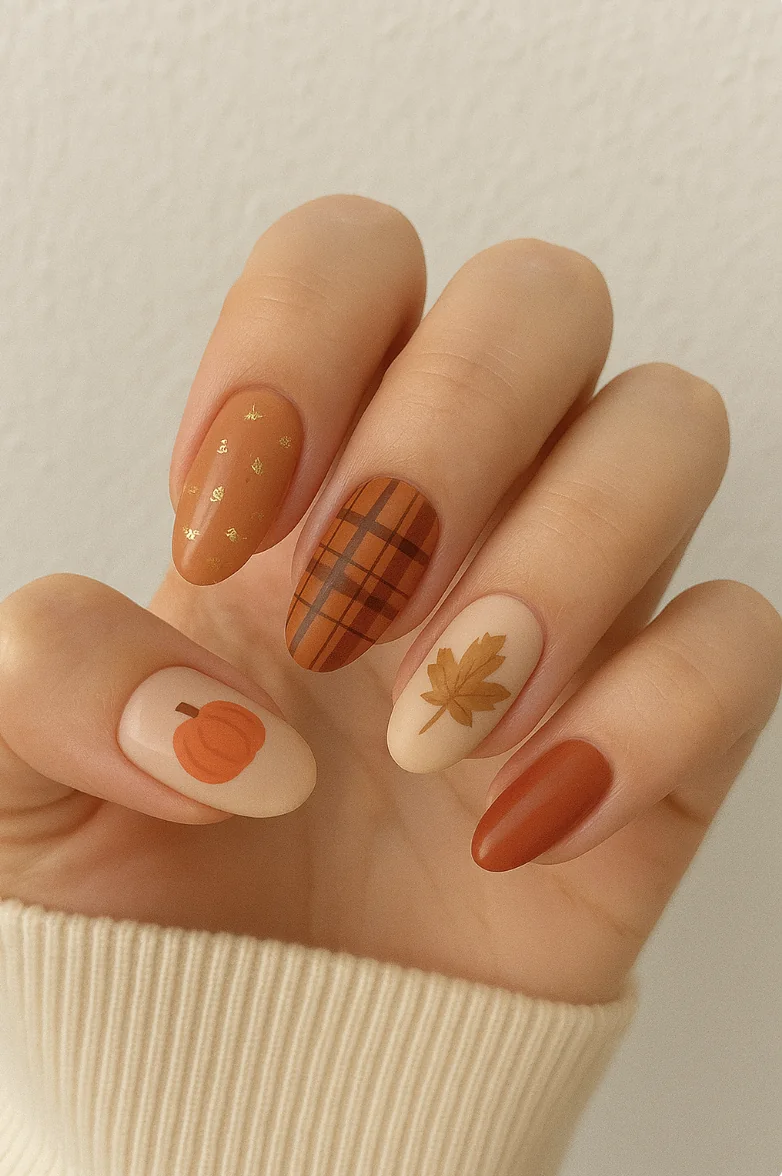 Easy fall nail ideas: chocolate brown nails with tortoiseshell accent