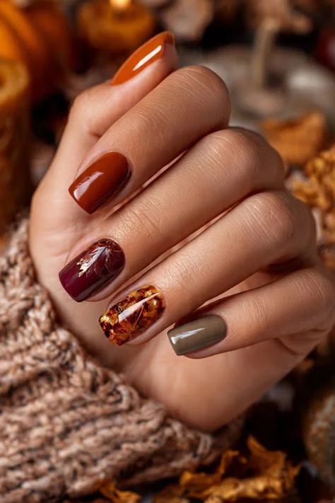 Easy fall nail ideas: glossy mahogany almond nails