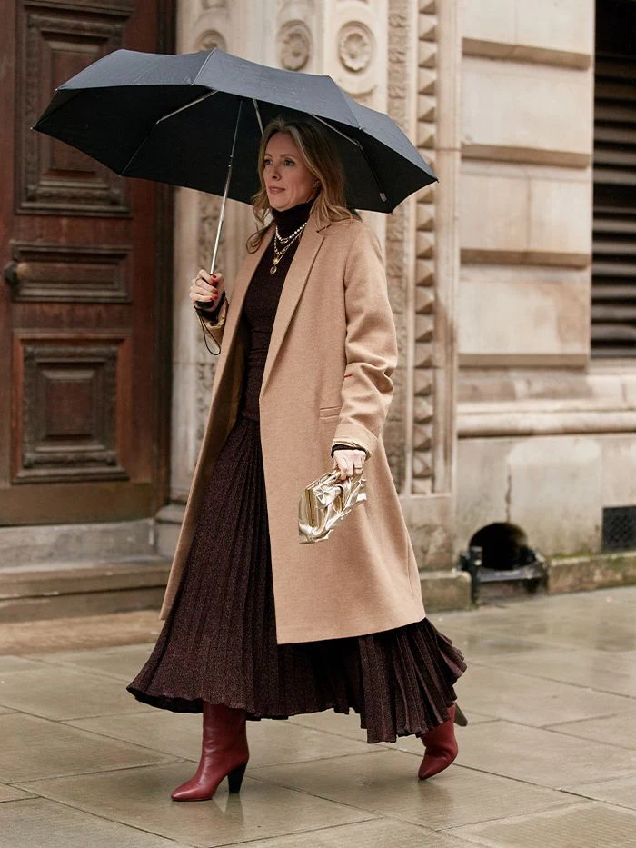 Fall rainy day outfit: classic trench coat over a casual outfit