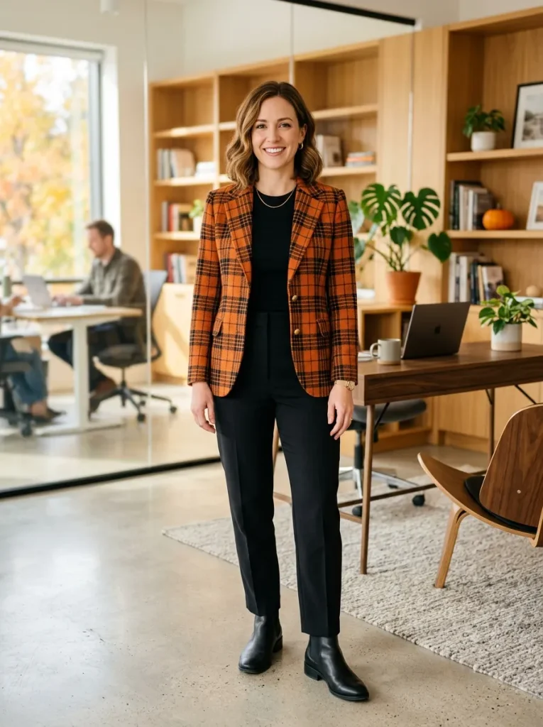 An Orange-and-Black Plaid Blazer for the Office