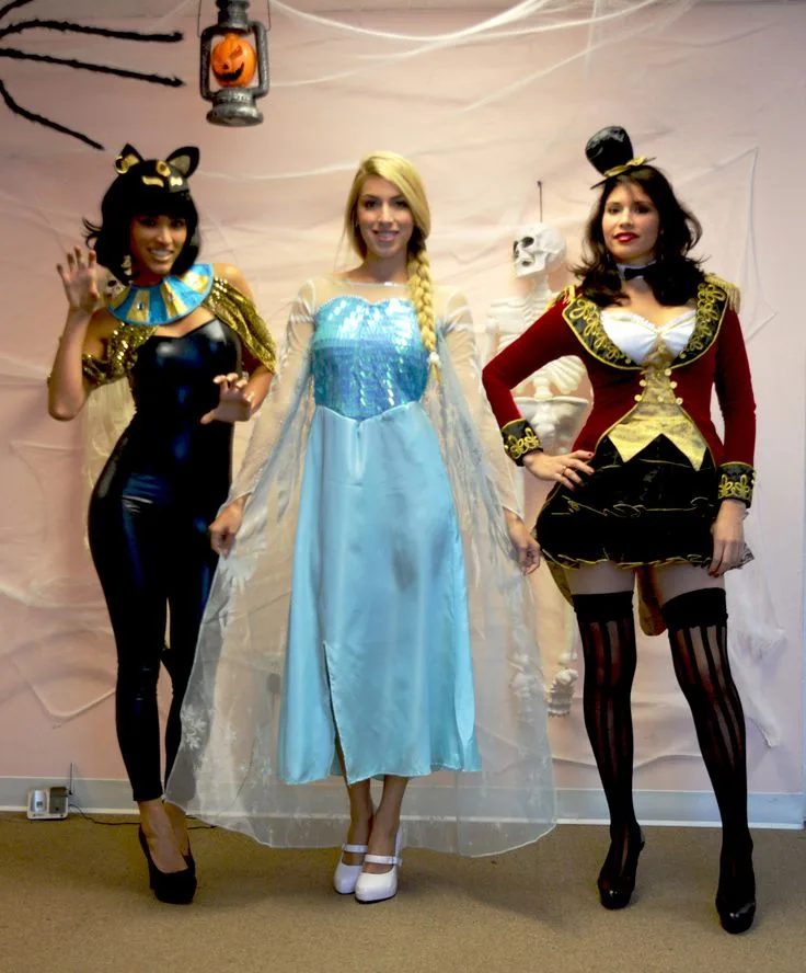 Halloween costume for women: Catwoman, Cinderella and Wonder Woman trio