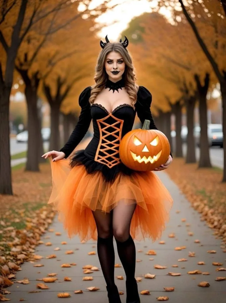 Halloween costume for women: pumpkin corset witch with tutu