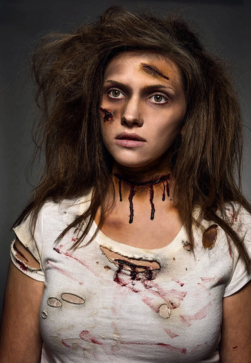 Woman with zombie Halloween makeup