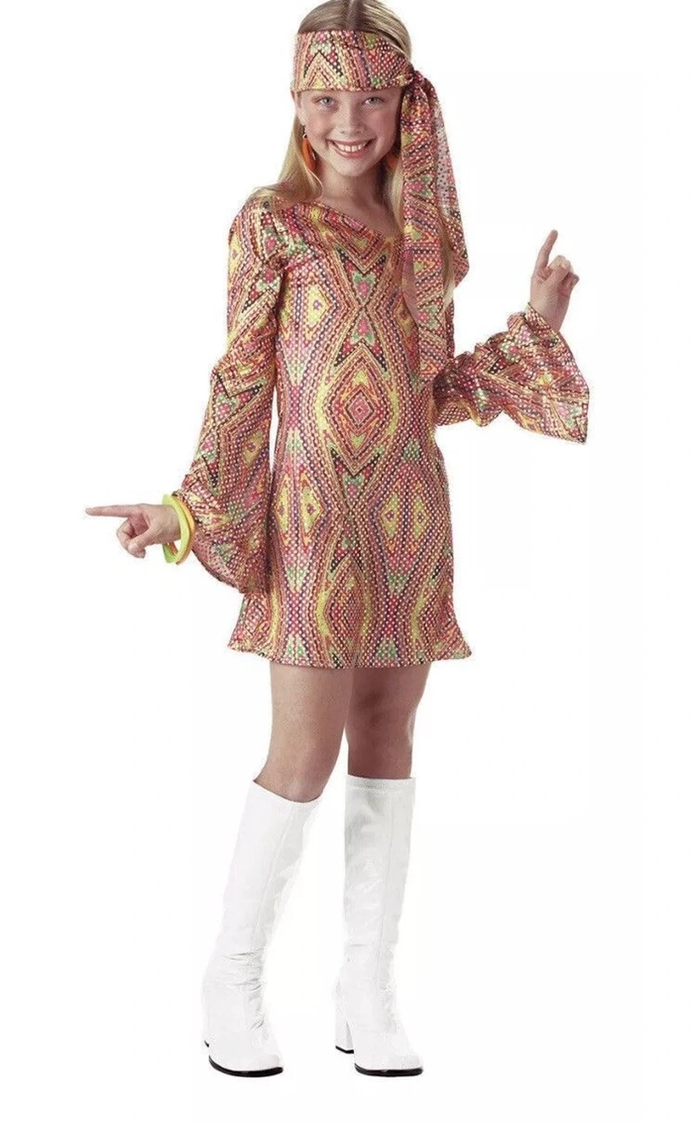 Teen in 60s mod mini dress with go-go boots