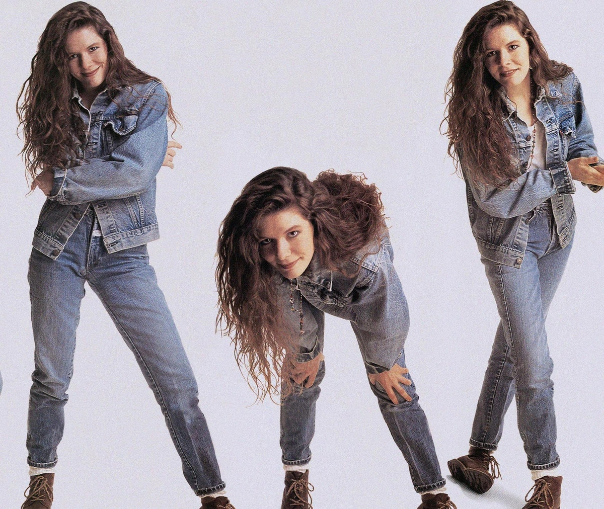 Woman in 90s denim on denim outfit