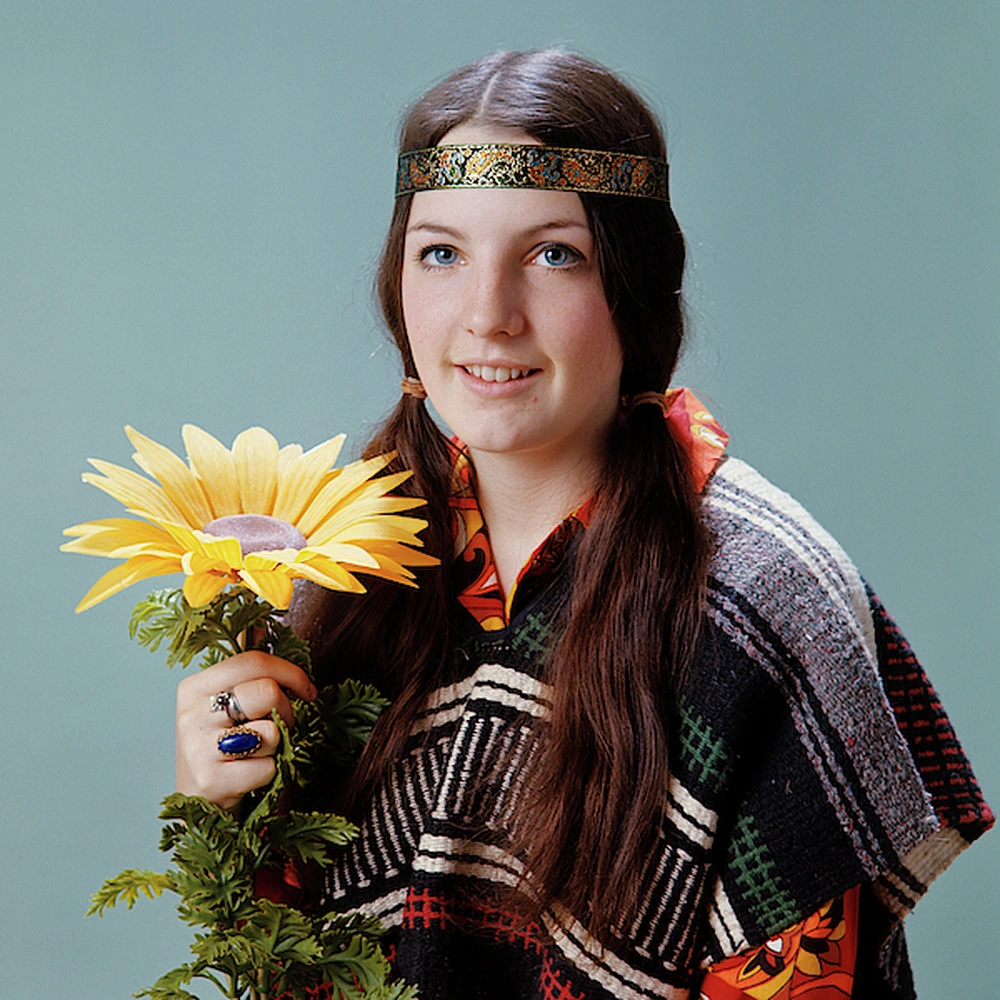 Woman in 70s flower child hippie style