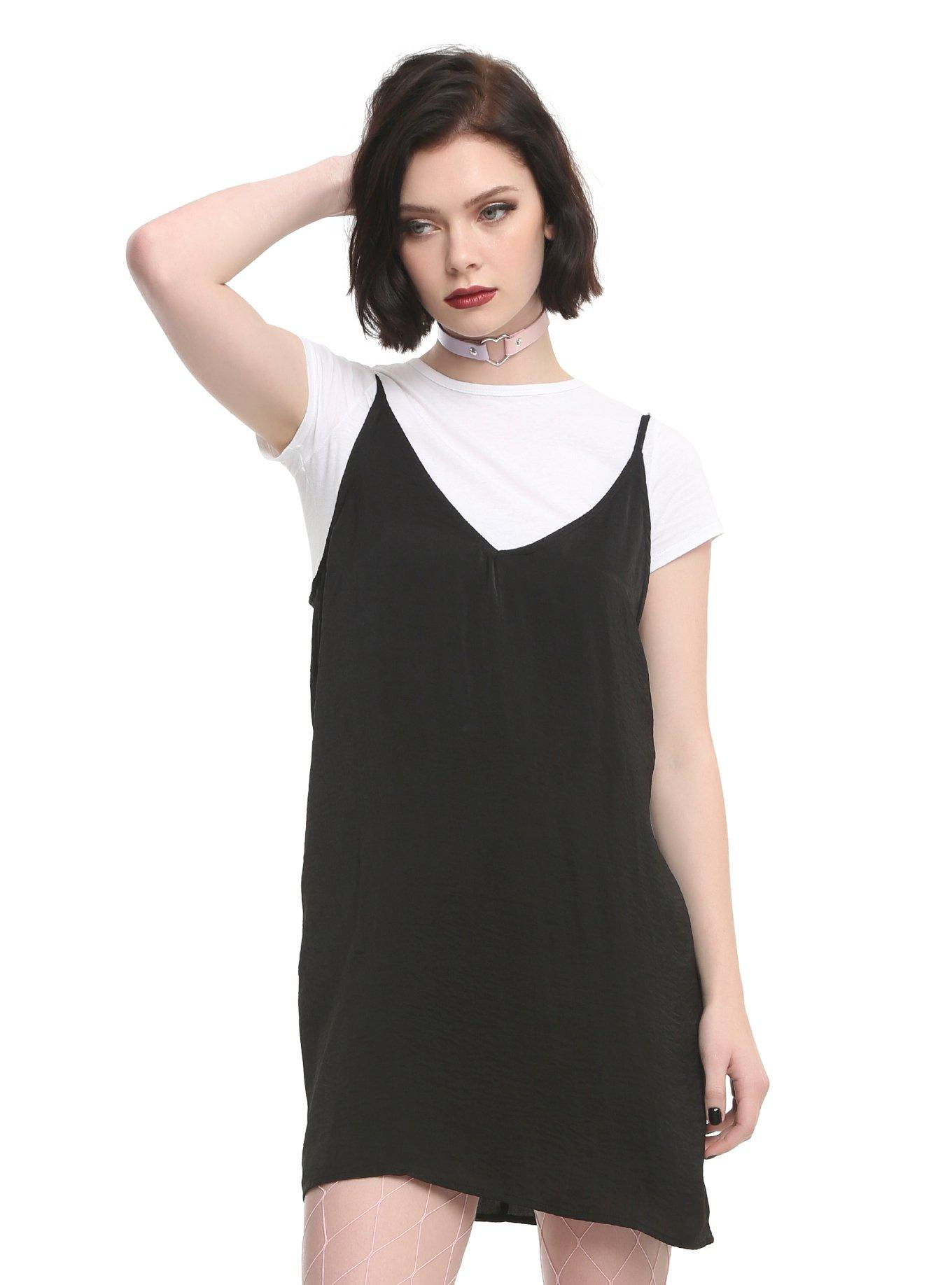 Woman in 90s slip dress with choker