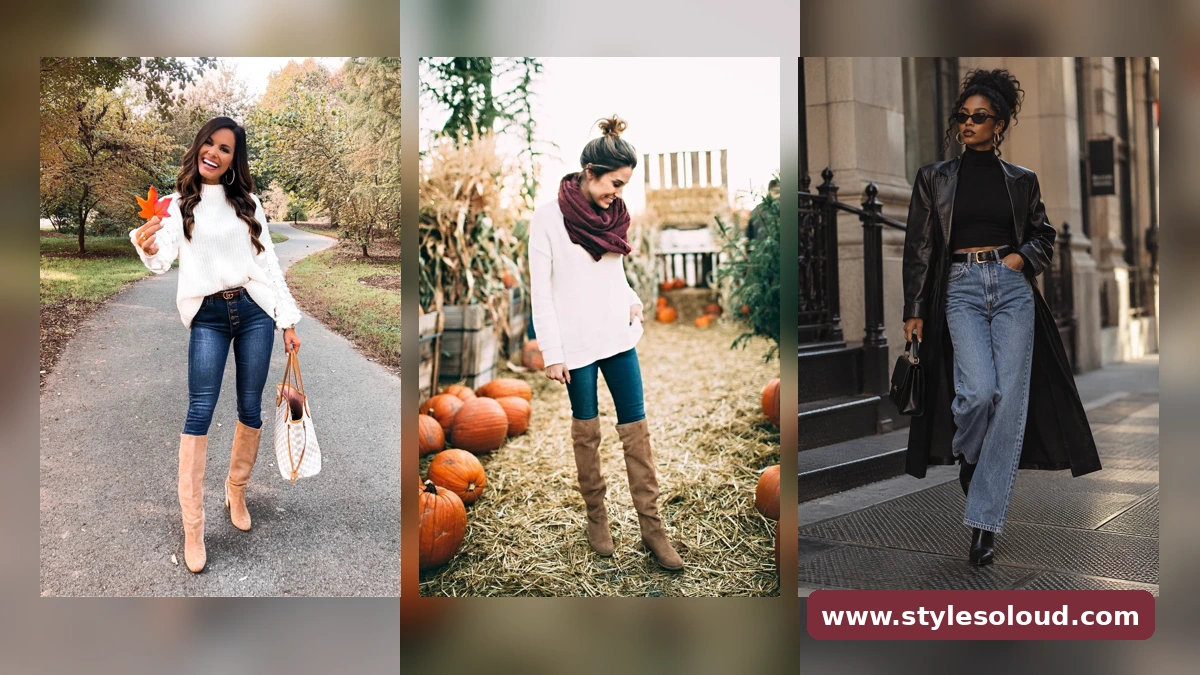 Fall outfits with jeans and boots collage
