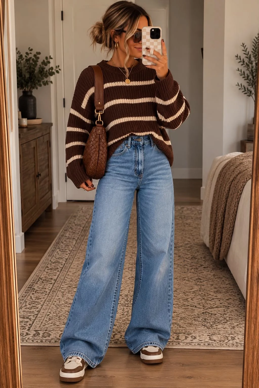 Striped oversized sweater with jeans