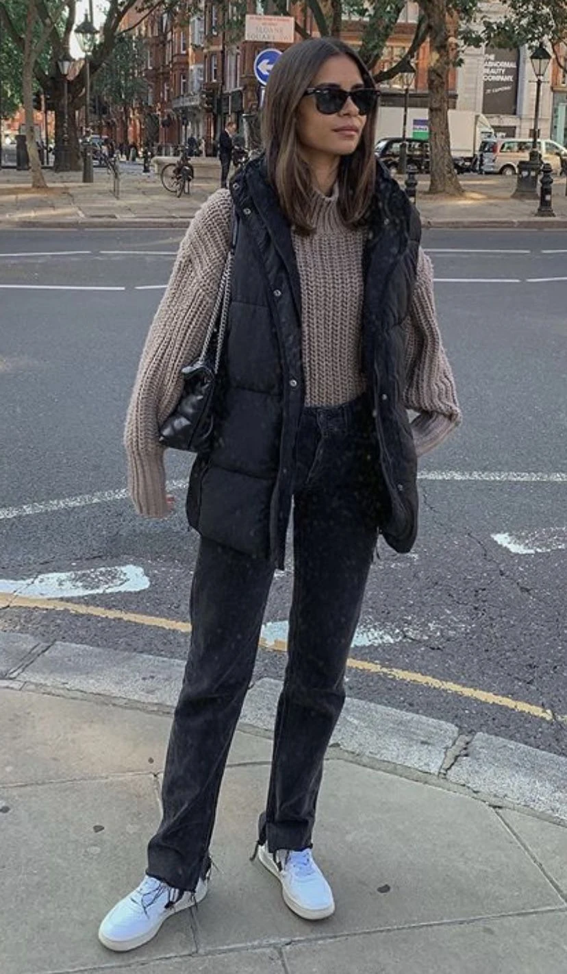 Chunky oversized sweater with puffer vest